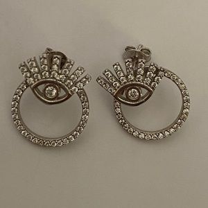 925 Silver cz post earrings evil eye